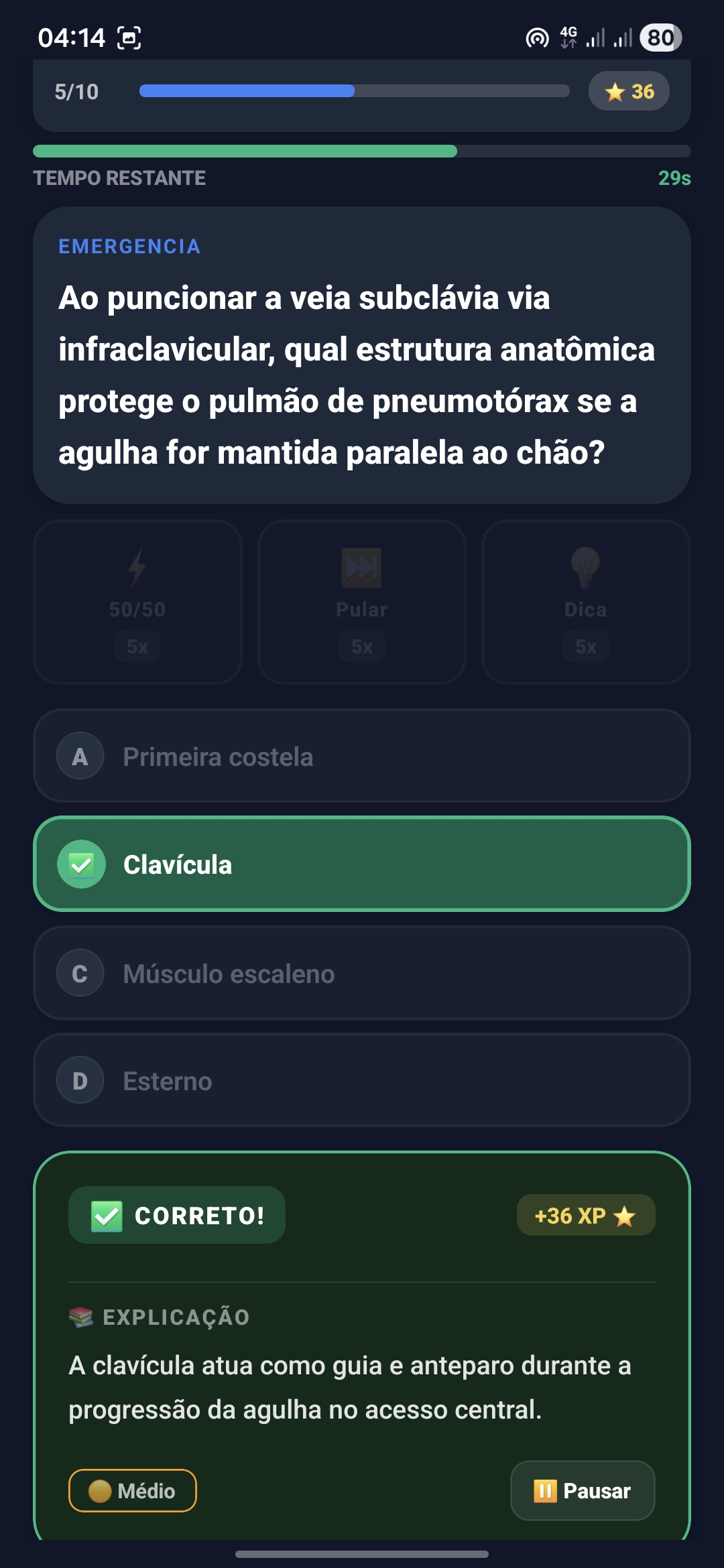 Arena Médica com selecção de especialidade e pontuação XP acumulada