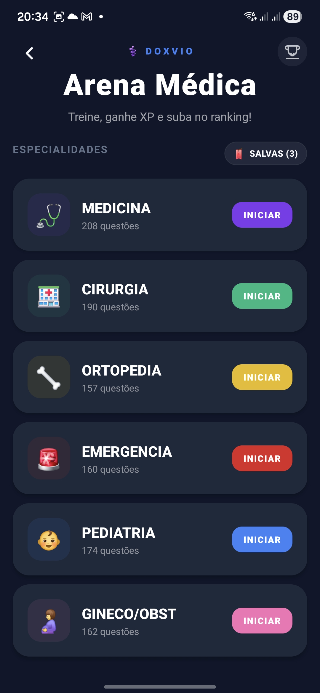 Arena Médica — quiz de raciocínio clínico com ranking nacional